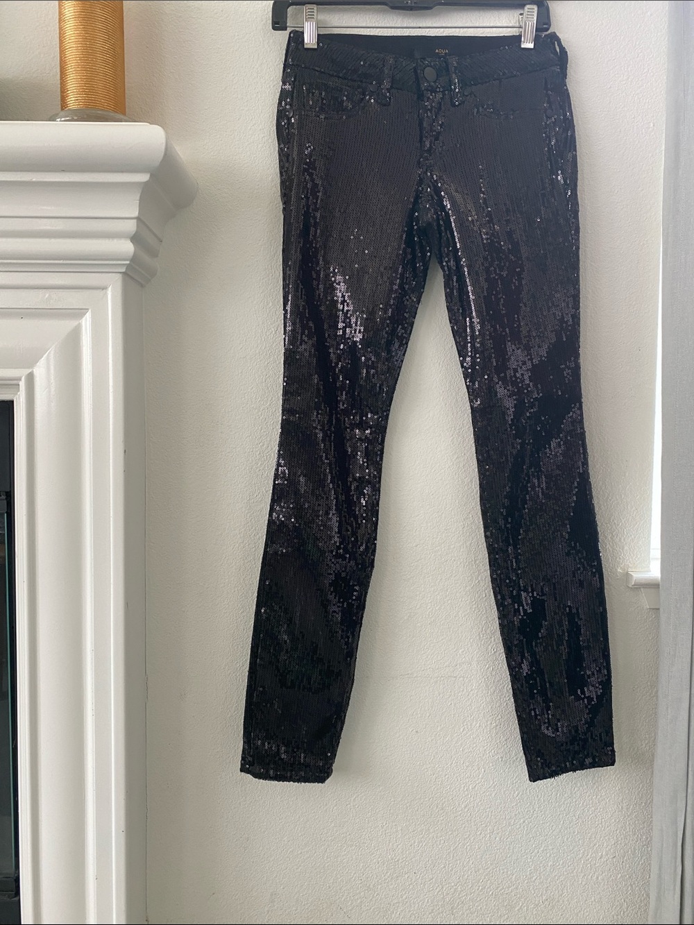 Aqua Luxe Black Sequined Skinny Jeans